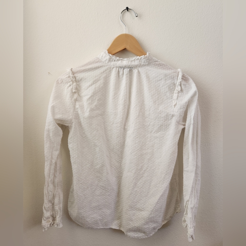J. Crew Ruffle Trim V-neck Long Sleeve Textured Blouse White Extra Small XS - Picture 7 of 8